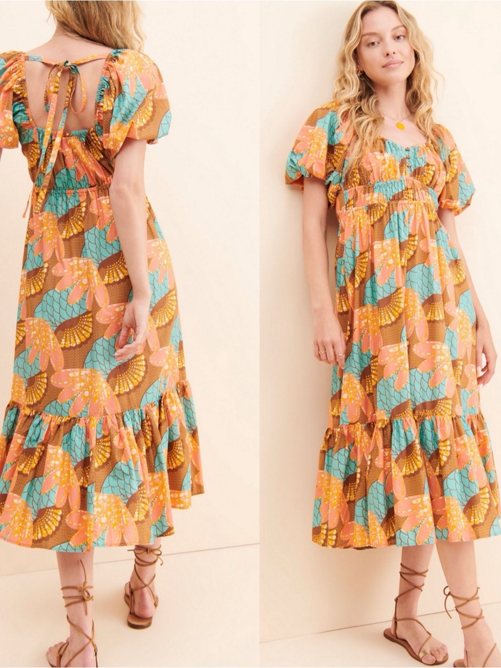 Cleobella Floral Puff-Sleeve Midi Dress